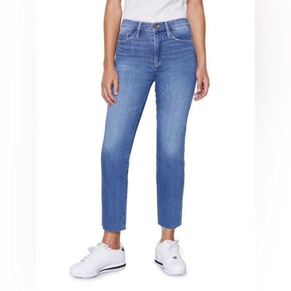 Frame Denim Denim - Frame Denim Le Sylvie Kirah Wash Cropped High Rise Raw Hem Jeans Size 24
